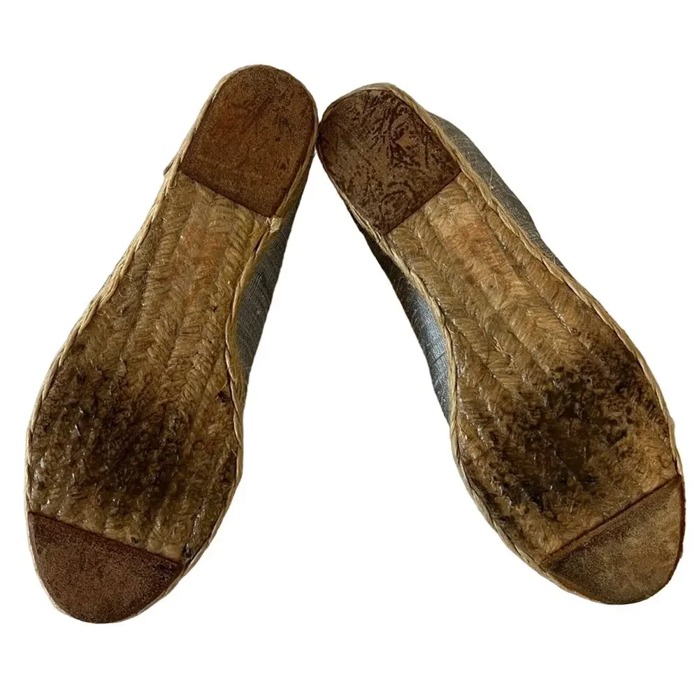 Lauren Ralph Lauren Silver Silk Crisscross Peep Toe Espadrille Cecilia Wedges 8